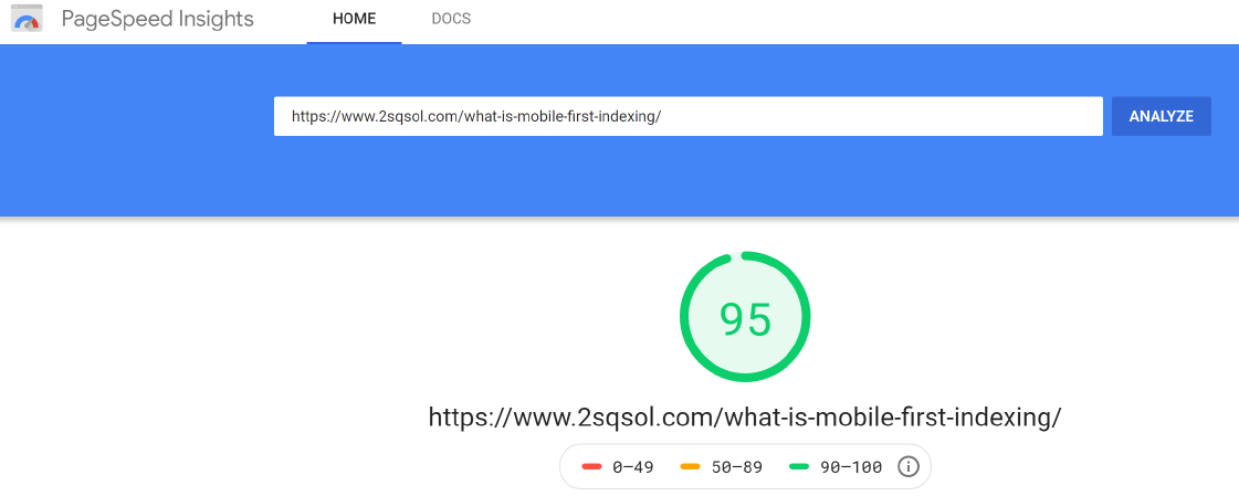 2 Squares Solutions Mobile Page Speed Test Results